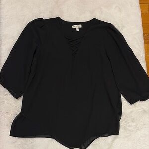 Faith & Joy Black Crisscross V-Neck Blouse Size Small | Chic Work Layer